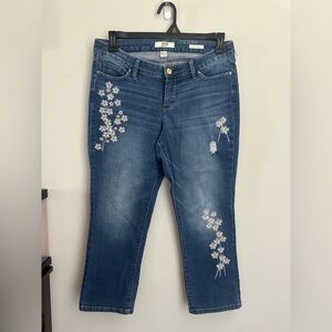 Vintage America Boho Crop Stretch Jeans Floral Embroidered Blue Size 27